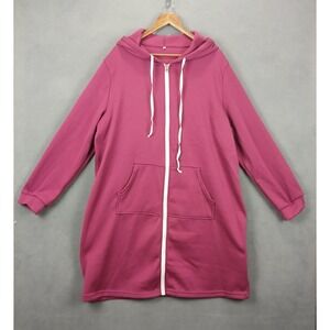 Womens Hoodie Dress 4XL Pink Cotton Fleece Lined Outdoor Winter Kangaroo Pockets